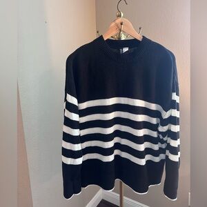 H&M Black and White Striped Crewneck Sweater